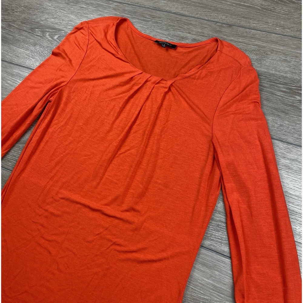 Lafayette 148 Women's Pleated Neckline Long Sleeve Top Orange Size Small